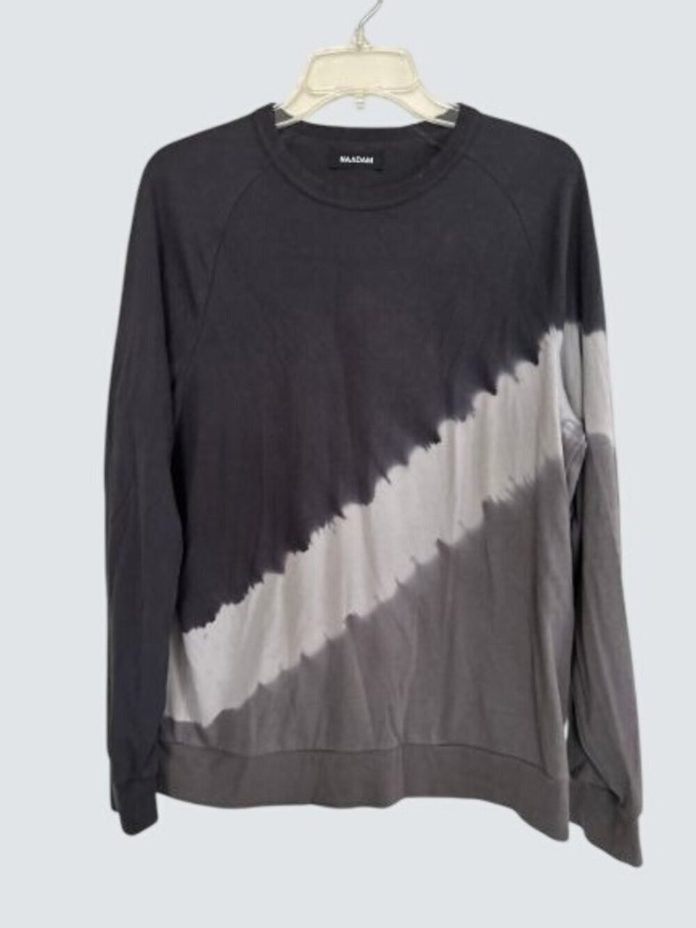 Naadam Tie-Dye Pullover Crewneck Sweatshirt Black & Gray Medium
